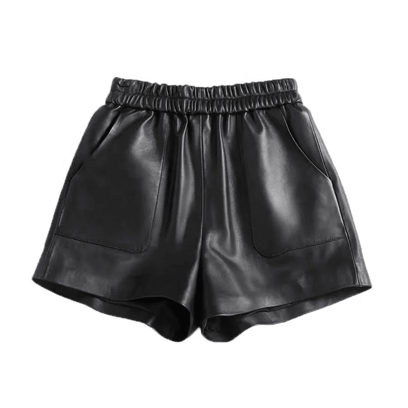 Women's Sheepskin Leather Wide-Leg Shorts | Genuine Leather | Camel & Black | S–3XL - Windia