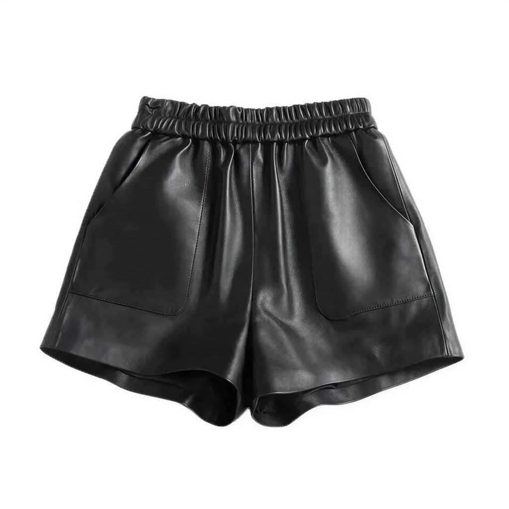 Women's Sheepskin Leather Wide-Leg Shorts | Genuine Leather | Camel & Black | S–3XL S Windia