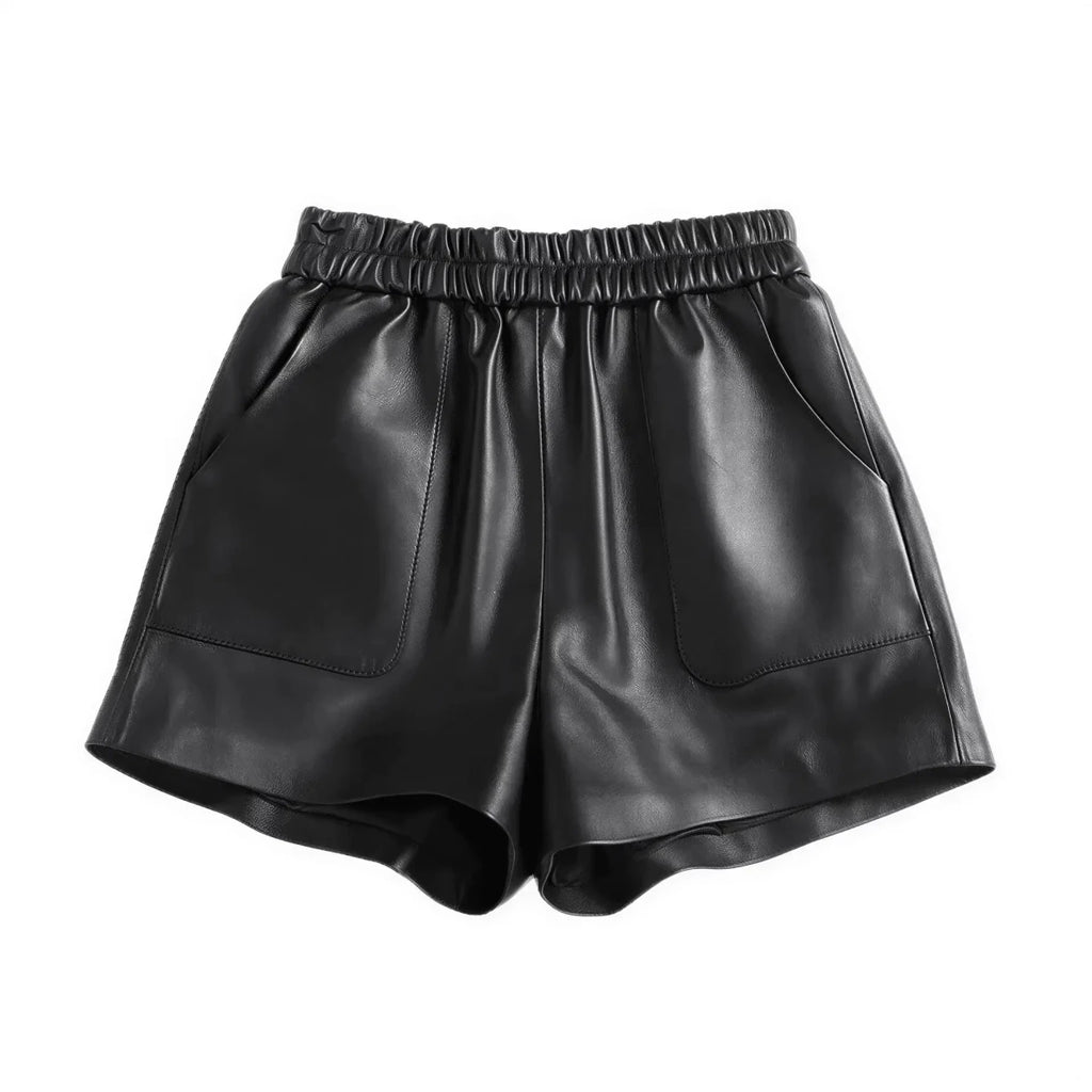 Women's Sheepskin Leather Wide-Leg Shorts | Genuine Leather | Camel & Black | S–3XL S Windia