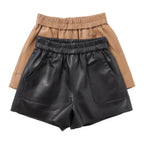 Women's Sheepskin Leather Wide-Leg Shorts | Genuine Leather | Camel & Black | S–3XL S Windia