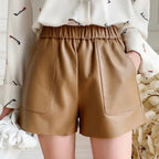 Women's Sheepskin Leather Wide-Leg Shorts | Genuine Leather | Camel & Black | S–3XL S Windia