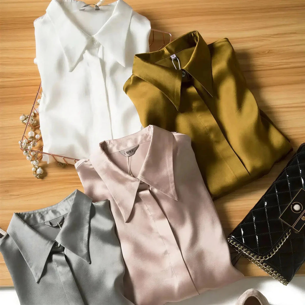 Women's Silk Satin Shirt | Long Sleeve Loose Blouse M Windia