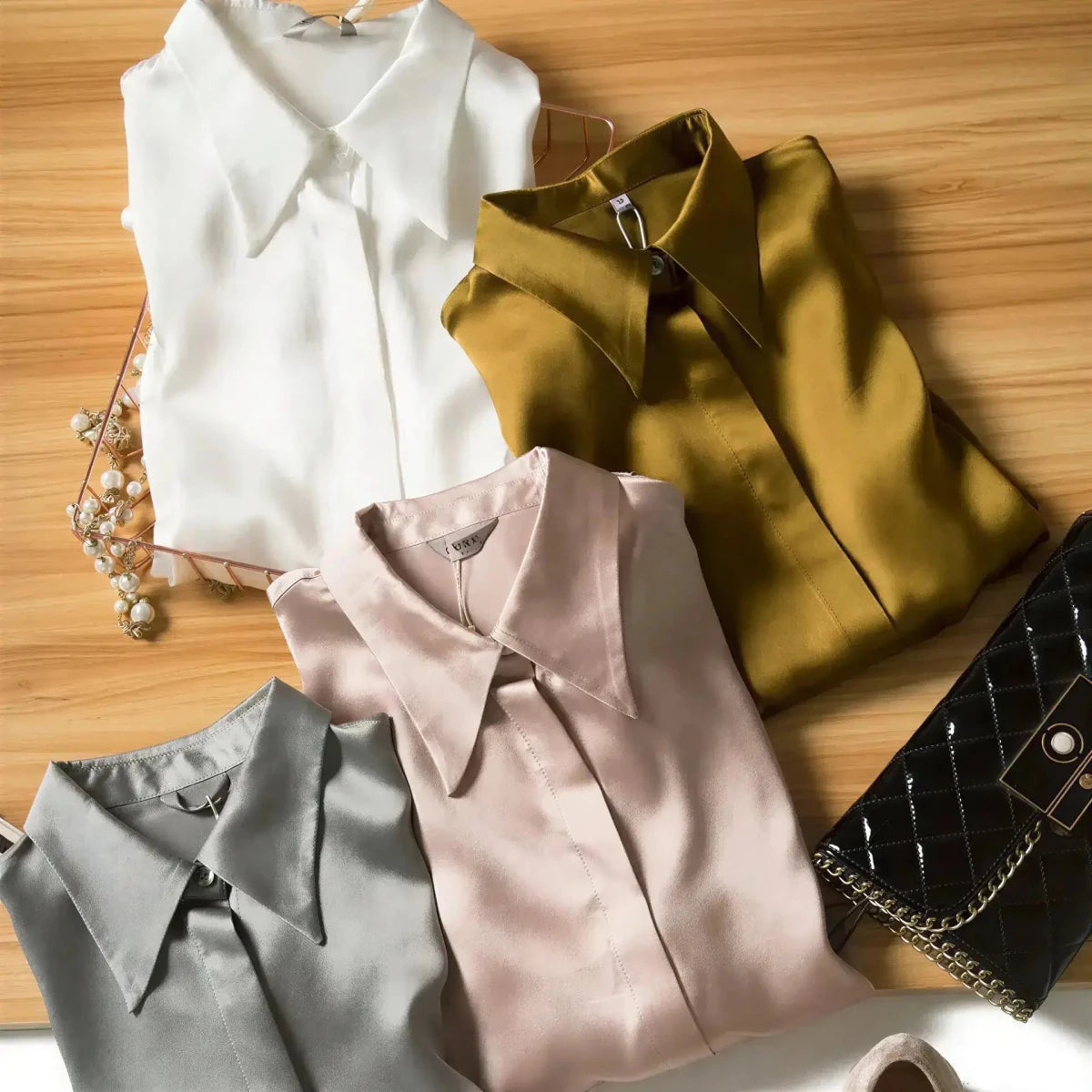 Women's Silk Satin Shirt | Long Sleeve Loose Blouse M Windia