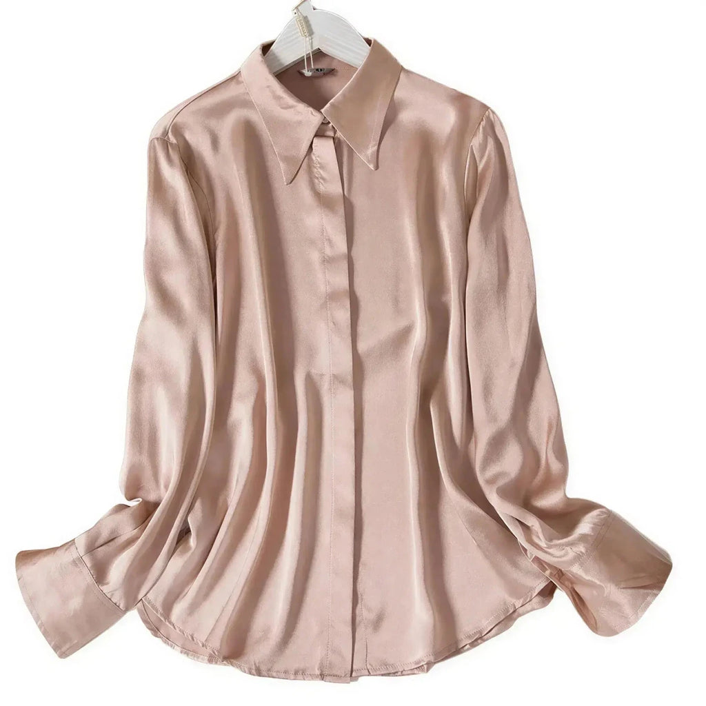 Women's Silk Satin Shirt | Long Sleeve Loose Blouse M Windia