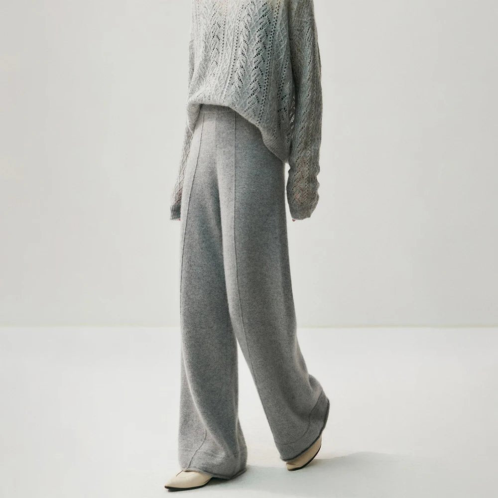 Women's Wool Cashmere Knitted Wide Leg Pants – High Waist Loose Straight Trousers Windia